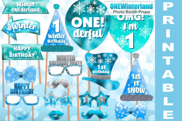 Blue Winter ONEderland Photo Booth Props Illustration Artisanat Par paperart.bymc