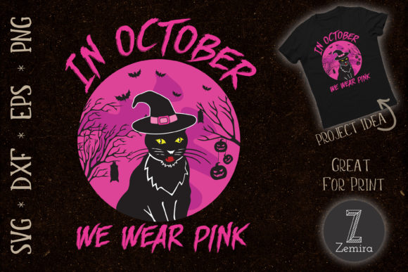 In October We Wear Pink Breast Cancer Illustration Artisanat Par Zemira