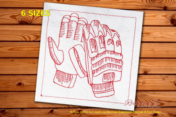Cricket Hand Gloves Sports Embroidery Design By Redwork101