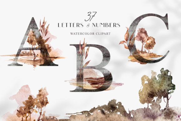Watercolor Alphabet Clipart. Floral Font Graphic Illustrations By Tiana Geo