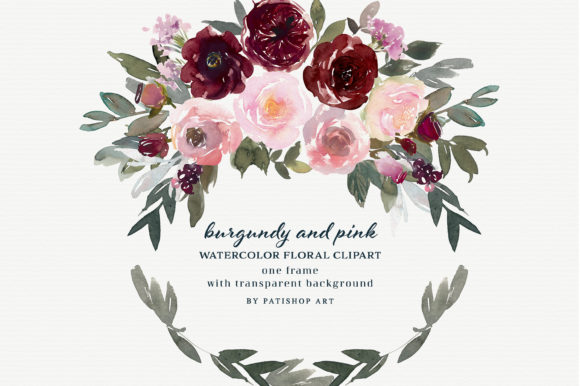 Burgundy and Pink Watercolor Clipart Graphic Illustrations By Patishop Art