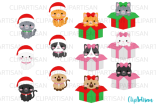 Christmas Cats Clipart Meowy Christmas Grafik Druckbare Illustrationen Von ClipArtisan