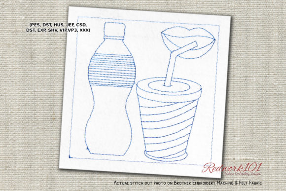 Soda Bottle Machine Wine & Drinks Embroidery Design By Redwork101