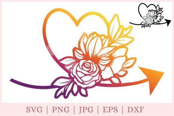 Heart with Flowers, Floral Arrow   Graphic Print Templates By PoshAlpaca