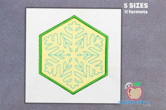 Snow Flake in a Hexagon in Pink Applique Winter Embroidery Design By embroiderydesigns101