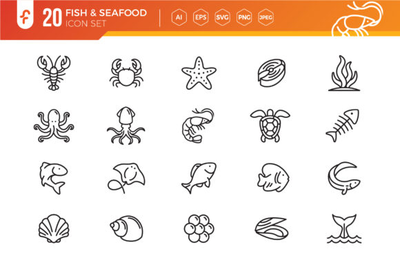 Fish and Seafood Elements Icon Set Gráfico Iconos Por ferart88