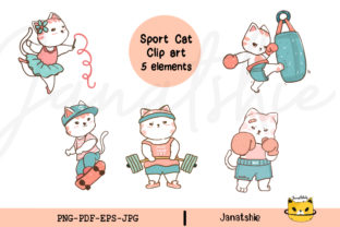 Cute Funny Cat Clipart PNG Sports Set Illustration Illustrations Imprimables Par Janatshie 1
