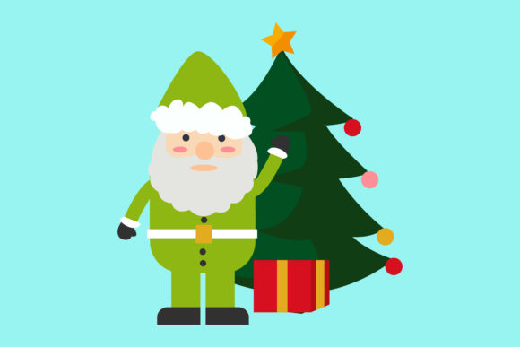 Santa Claus with Christmas Tree and Gift Afbeelding Iconen Door magangsiswasmk