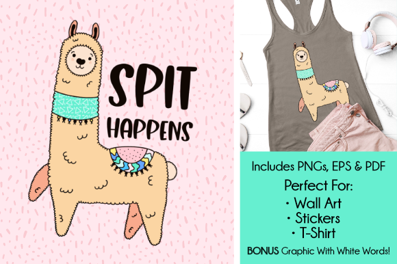 Cute Llama Spit Happens Grafik Druckbare Illustrationen Von Paper Babe Stationery
