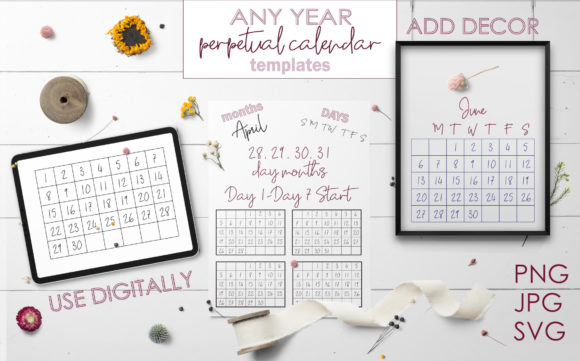 Perpetual Calendar Templates-Script Font Graphic Print Templates By Digital to Art