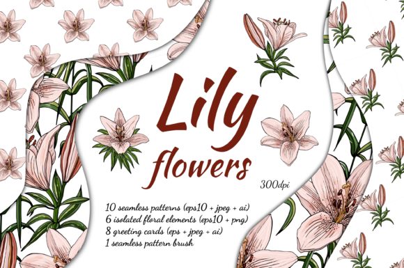 Vector Design Set with Lilies Flowers Gráfico Ilustraciones Imprimibles Por Alena Sas Store