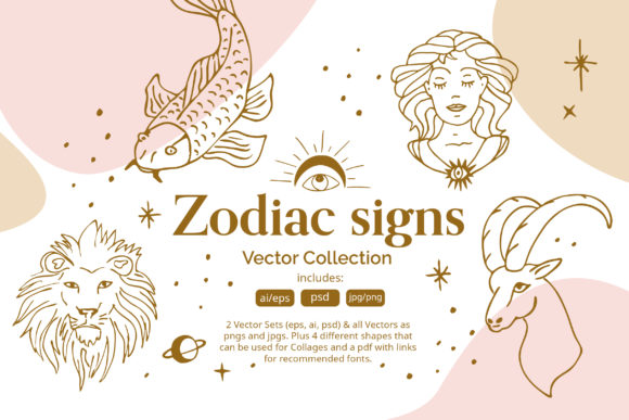 Zodiac Sign Vector Illustration Set Grafika Ikony Przez Anna Karoline