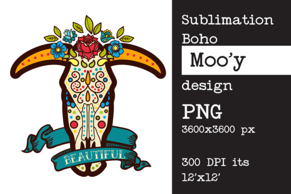 Sublimation Design of a Bulls' Skull - Boho Style Graphic Crafts By KundolaArt
