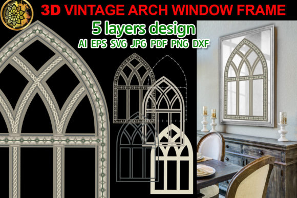 3D Vintage Farmhouse Arch Window Frame 1 Graphic Illustrations By V-Design Creator