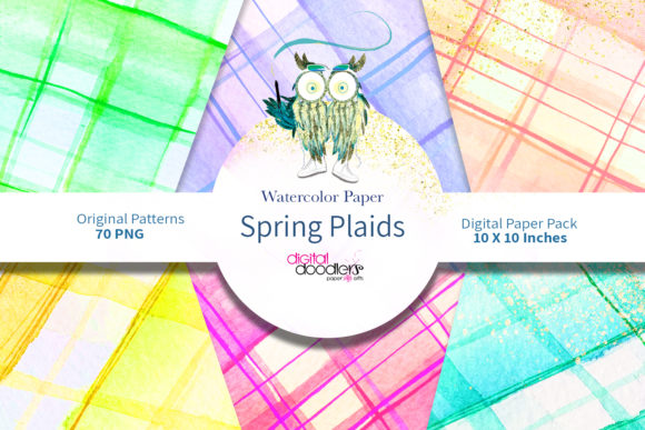 Spring Watercolor Plaid Graphic Patterns By Digital Doodlers