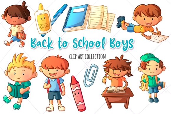 School Boys Clip Art Graphic Illustrations By Keepinitkawaiidesign