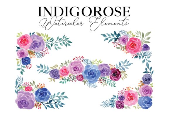 Indigo Rose Floral Element Graphic Web Elements By Monogram Lovers