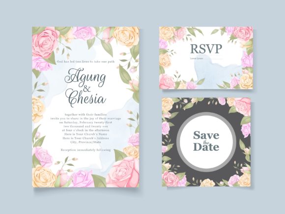 Beautifull Invitation with Rose Bouquet Graphic Print Templates By lukasdediz