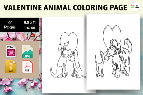 Valentine Animal Coloring Page 2 - KDP Gráfico Páginas y libros de colorear para niños Por Sei Ripan