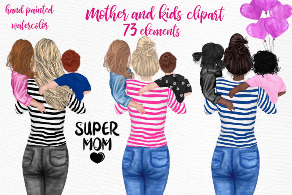 Mother and Children Mother's Day Graphic Illustrations By LeCoqDesign