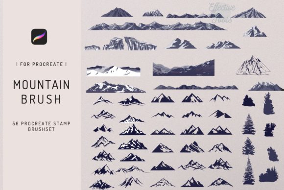 56 Procreate Mountain Stamp Brush Gráfico Pinceles Por EfficientTools