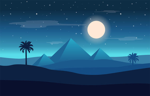 Full Moon Night Egypt Pyramid Desert Gráfico Ilustrações para Impressão Por jongcreative