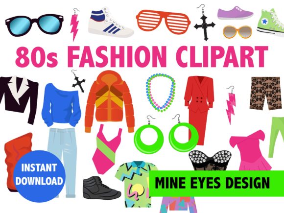 80s Fashion Clipart Grafik Druckbare Illustrationen Von Mine Eyes Design