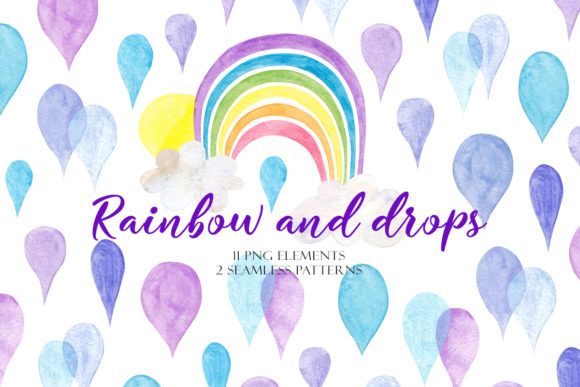 Watercolor Rainbow and Drops Graphic Illustrations By TanyaPrintDesign