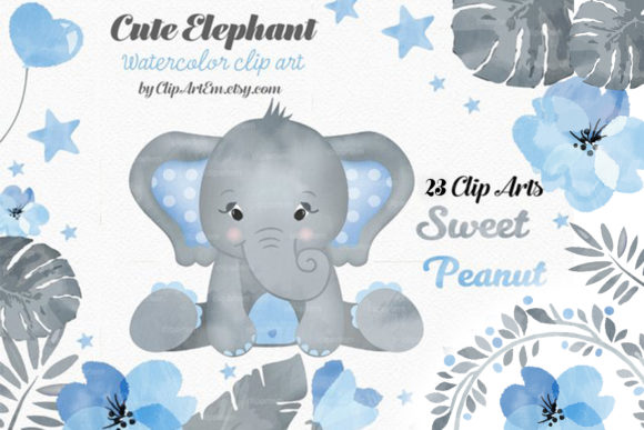 Baby Elephant Boy Blue Graphic Illustrations By clipArtem