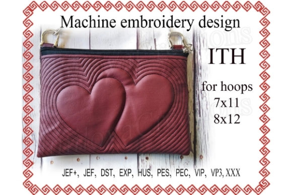 Hearts Zip Bag in the Hoop Sewing & Crafts Embroidery Design By ImilovaCreations