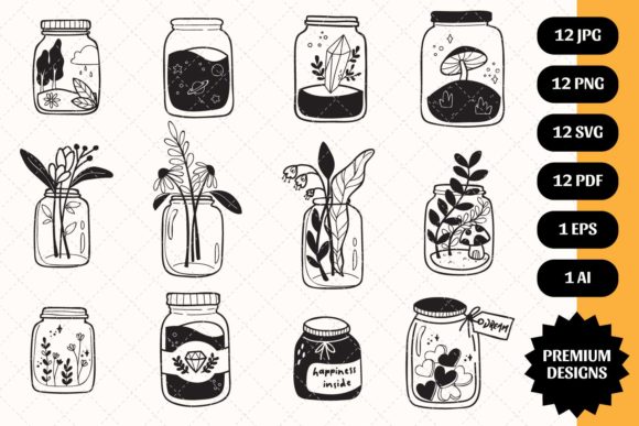 Mason Jar Bundle Silhouette Clipart Graphic Crafts By MuSan