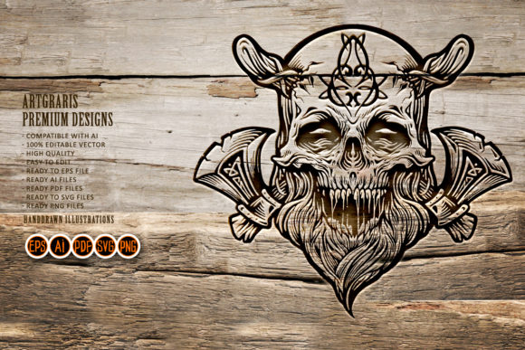 Skull Viking Warrior with Axe Clipart Graphic Crafts By artgrarisstudio