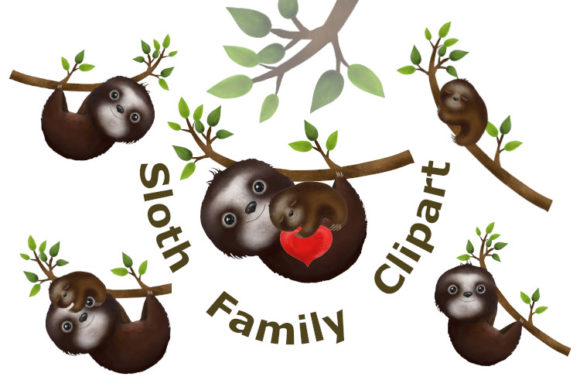 Cute Sloths, Sloth Family Gráfico Ilustraciones Imprimibles Por Iva Art