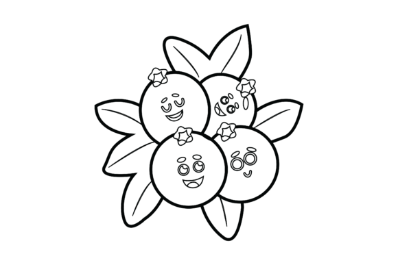 Kawaii Blueberry Fruit Outline Vector Gráfico Ilustraciones Imprimibles Por Soe Image