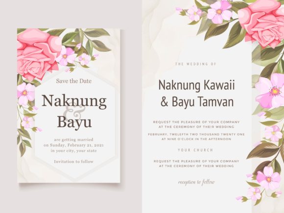 Pink Rose Wedding Invitation Template Graphic Print Templates By lukasdediz