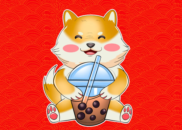 Shiba Inu Drink Boba PSD Graphic Illustrations By Crevonia