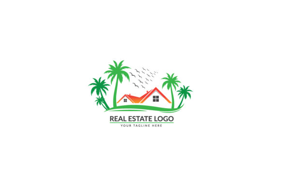 Real Estate Logo Vector with Green Tree Grafika Logo Przez Sonali Sathi
