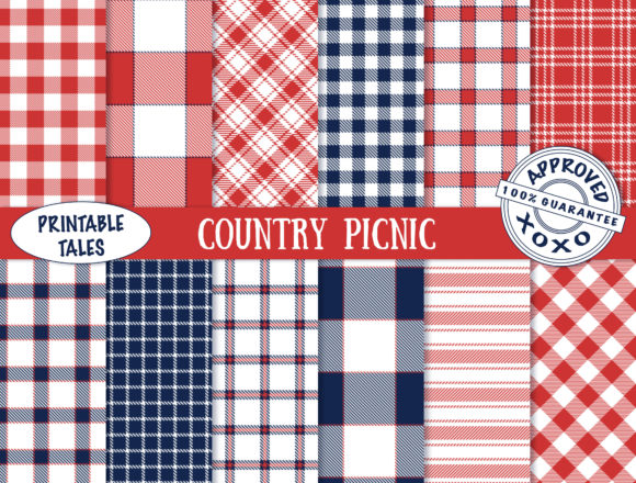 Country Picnic Red Gingham Digital Paper Graphic Textures By printabletales