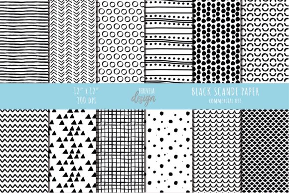 SCANDI BLACK and WHITE PATTERNS Graphic Patterns By TereVela Design