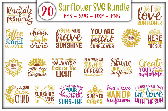 Sunflower Quotes Design Bundle Grafica Modelli di Stampa Di Creative Booth