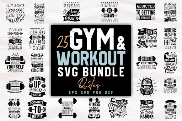 Gym and Workout Quotes Bundle Graphic Print Templates By Universtock