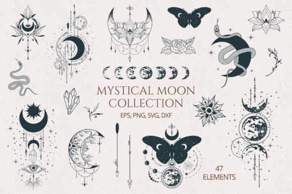 Hand Drawn Mystical Moon Collection Grafik Druckbare Illustrationen Von Kirill's Workshop