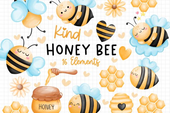 Watercolor Honey Bee Clipart Bundle Graphic Illustrations By Chonnieartwork