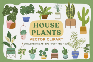House Plants Vector Clipart Pack Gráfico Ilustraciones Imprimibles Por Telllu 1
