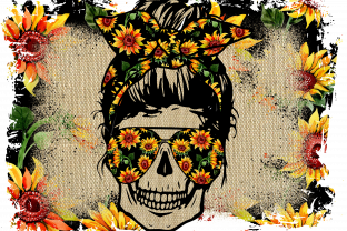 Sunflow Skull Mom Sublimation Downloads Graphic Print Templates By DenizDesign