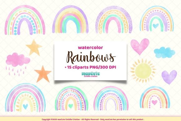 Watercolor Rainbows Clipart Graphic Illustrations By mascuteestudio
