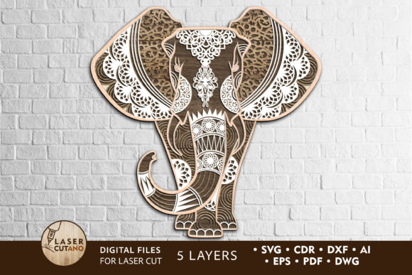Elephant Vector Files for Laser Cutting Graphic Crafts By LaserCutano