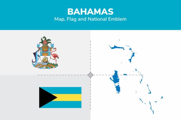 Bahamas Map, Flag and National Emblem Grafica Illustrazioni Stampabili Di shahsoft