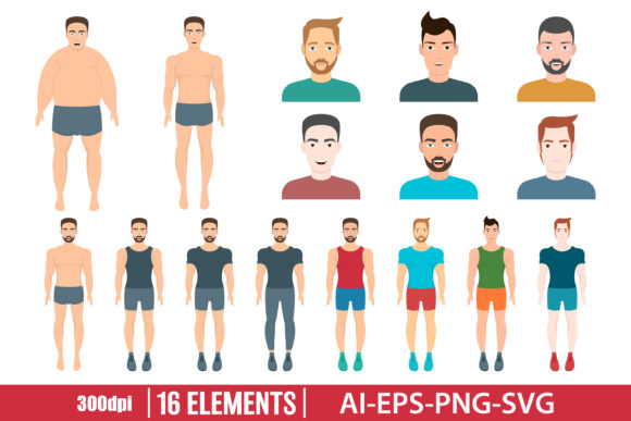 Man Avatar Character Clipart Set Graphic Illustrations By Emil Timplaru Store