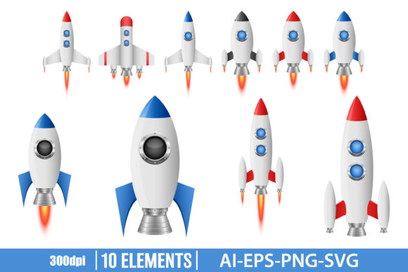 Rocket Spaceship Clipart Set Graphic Illustrations By Emil Timplaru Store